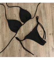 İpli Siyah Bikini Takım