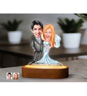 BK Gift Kişiye Özel Yeni Evli Çift  Karikatürlü Dekoratif 3D Biblo LED Işıklı Gece Lambası-6, Düğün Hediyesi, Yıl Dönümü Hediyesi
