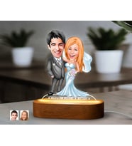 BK Gift Kişiye Özel Yeni Evli Çift  Karikatürlü Dekoratif 3D Biblo LED Işıklı Gece Lambası-6, Düğün Hediyesi, Yıl Dönümü Hediyesi