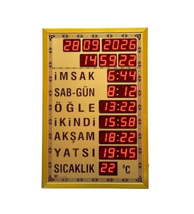 Dijital Cami Saati 40x60 Cm Tam Gold Kumandalı