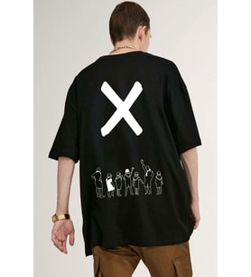 Unisex Design X imza Baskılı T-shirt (Siyah)