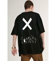 Unisex Design X imza Baskılı T-shirt (Siyah)