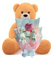 Premium 90 cm Peluş Ayı ve Kalp Balonlu Romantik Pembe Peluş Ayıcık Buketi (Kahverengi)