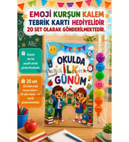 20 Adet Okulda İlk Günüm Yazılı Hediye Seti 1. Sınıf- Sene Başı Emoji Kurşun Kalem Tebrik Kartı Hediyeli