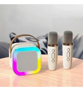 K12 Bluetooth Hoparlör, 2 Mikrofonlu Rgb Taşınabilir Karaoke Makinesi, Çocuk Ve Ev Kullanımı İçin Siyah