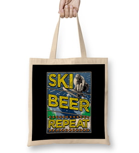 Funny Ski Beer Repeat Skiing & Drinking Skiers Bez Çanta Uzun Saplı