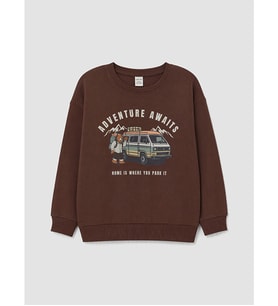 LCW Kids Kahverengi Baskılı Erkek Çocuk Kalın Sweatshirt
