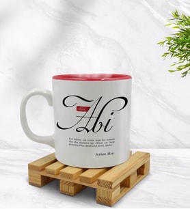 BK Gift Kişiye Özel Mânâ Abi Tasarımlı İçi Kırmızı Renkli Kupa Bardak Model 1