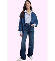 Kadın Pamuk Denim Jean Pantolon Yüksek Bel Geniş Paça Günlük Stil Yaz Aylarının Vazgeçilmezi (Koyu Mavi)