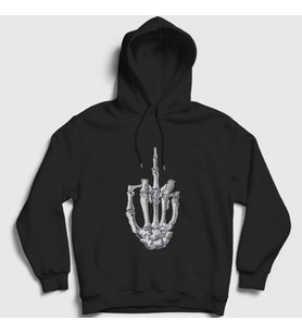 Presmono Unisex Siyah Middle Finger Skeletal Parmak İskelet Kapüşonlu Sweatshirt 512070tt