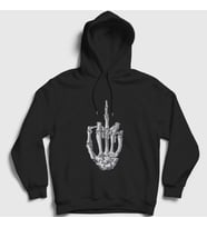 Presmono Unisex Siyah Middle Finger Skeletal Parmak İskelet Kapüşonlu Sweatshirt 512070tt