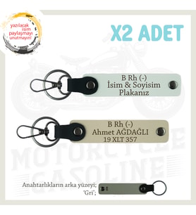 Motosiklet Maceracıları, İsim Plaka ve B Rh - Kan Grubu Acil Durum Anahtarlığı x2, Beyaz-S Kahve-Gr