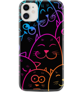 Apple iPhone 11 12 13 Mini Kılıf Desemli Silikon Neon Cats 1790