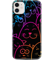 Apple iPhone 11 12 13 Mini Kılıf Desemli Silikon Neon Cats 1790