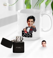 BK Gift Kişiye Özel Babalar Günü Hediyesi Godfather Baba Karikatürlü Kupa Bardak ve Benzinli Çakmak Seti-7 (Model 1)