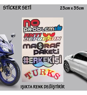 sorun yok erlel işi oto cam yazısı - Oto cam bagaj yazıları set - hologram etkili - renk değiştiren yeni nesil lüks sticker etiket setleri