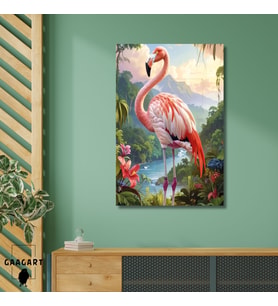 Tekli Dikey Kanvas Tablo Yüksek Kaliteli Renkli Flamingo