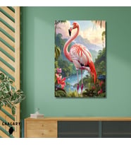 Tekli Dikey Kanvas Tablo Yüksek Kaliteli Renkli Flamingo