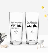 BK Gift Kişiye Özel Renkli Baskılı Biz Bu Şehrin Tasarımlı İkili Rakı Bardağı Seti-1 (Beyaz)