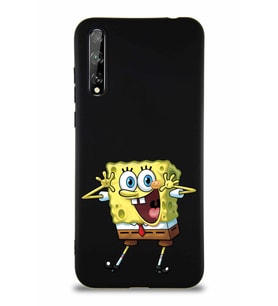 Huawei Y8P Soft Premier Kapak Sünger Bob Tasarımlı Silikon Kılıf - Siyah (Şeffaf)