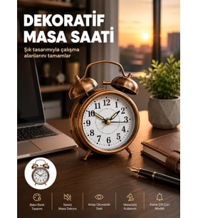 Retro Tarz Bronz Dekoratif Masa Saati Metal Gövde Yüksek Sesli Alarm