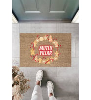 Dormot Modern Baskı - Mutlu Yıllar - Karşılama Kapı Önü Paspası (Bej)