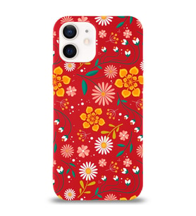PrintiFy Apple iPhone 12 Mini ile Uyumlu Lansman Kılıf Çiçek Tasarımlı İçi Kadife Kapak (Kırmızı)