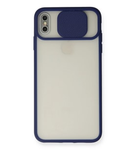Pilelistore   iPhone XS Max Kılıf Palm Buzlu Kamera Sürgülü Silikon - Lacivert