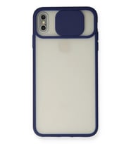Pilelistore   iPhone XS Max Kılıf Palm Buzlu Kamera Sürgülü Silikon - Lacivert