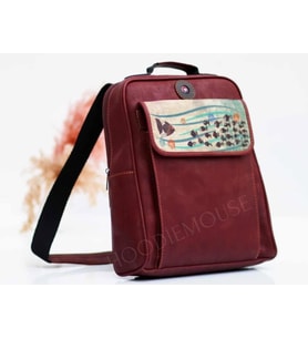 Karabalık  Figürlü Unisex Canta Hem Sırt Hem Capraz Hem Elde Etnik Bohem Style - BORDO