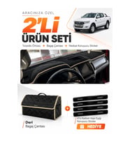 FORD RANGER (2018-2019) Uyumlu Torpido Örtüsü + Deri Bagaj Çantası + Sticker Seti - Siyah Bej