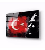 İdealizbiz Türk Bayrağı ve Atatürk Cam Tablo 4mm Dayanıklı Temperli Cam
