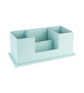 Masaüstü Deri Organizer Kalemlik 4 Gözlü Desktop Organizer Rainbow Vegan 10x12x25 cm. (Su Yeşili)
