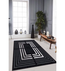 Gri Çerçeveli Kaymaz Tabanlı Makinede Yıkanabilir Halı RV093 - 100 x 160 cm