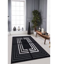 Gri Çerçeveli Kaymaz Tabanlı Makinede Yıkanabilir Halı RV093 - 100 x 160 cm