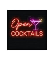 Open COCKTAILS Yazılı ve Şekilli Neon Tabela