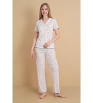 Mirano 1714 Çiçekli Pointel İnce Kumaş Düğmeli Kısa Kollu Kadın Pijama Takımı