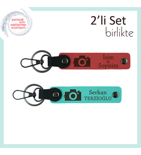 Her Pozda Bir Hatıra, Kamera Temalı, Kişisel Yazılı Anahtarlık Takımı, Nar Çiçeği-Turkuaz