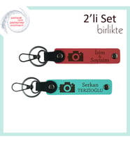 Her Pozda Bir Hatıra, Kamera Temalı, Kişisel Yazılı Anahtarlık Takımı, Nar Çiçeği-Turkuaz