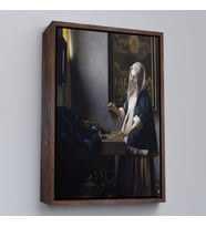 Çerçeveli Johannes Vermeer - Teraziyi Tutan Kadın Tablosu - A Woman Holding a Balance (Altın)