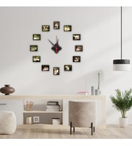 Kişiye Özel Fotoğraflı Motifli Siyah Ahşap Çerçeve 12 li Duvar Saati