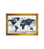 Harita Temalı Kanvas Tablo 80 x 110 cm Gold Çerçeve