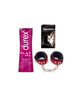Durex Kirazlı 50 ml Jel + Kırmızı Deri El Kelepçesi + Hediye
