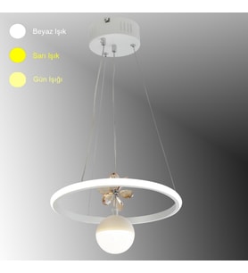 TT037-YUV-BY TT Aydınlatma Yuvarlak Model Mat Beyaz Tek Toplu 3 Renk Led Avize