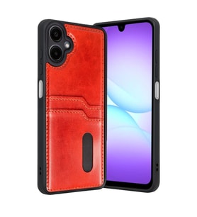 Samsung Galaxy A07 4g Sara Kartvizitli Deri Kılıf - Kırmızı