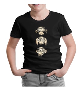 Three Monkeys Siyah Çocuk Tshirt
