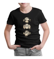 Three Monkeys Siyah Çocuk Tshirt