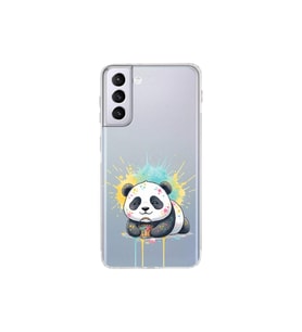 Samsung Galaxy S21 Plus ile Uyumlu Splash Panda Tasarımlı Şeffaf Silikon Kılıf