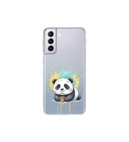 Samsung Galaxy S21 Plus ile Uyumlu Splash Panda Tasarımlı Şeffaf Silikon Kılıf