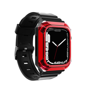 Apple Watch 7 45mm Uyumlu Zore KRD-88 Sert PC Kasa Koruyuculu Silikon Kordon (Kırmızı)
